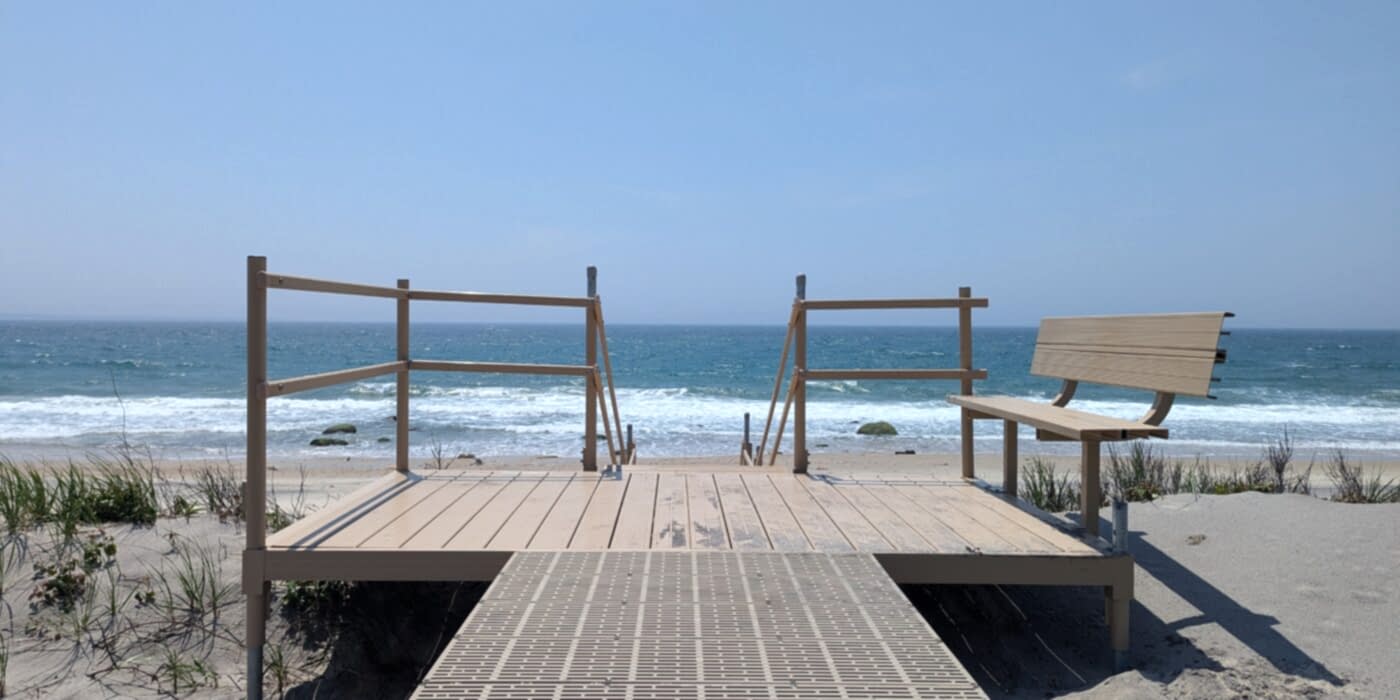 Top of beach stairs looking out to ocean on Martha's Vineyard